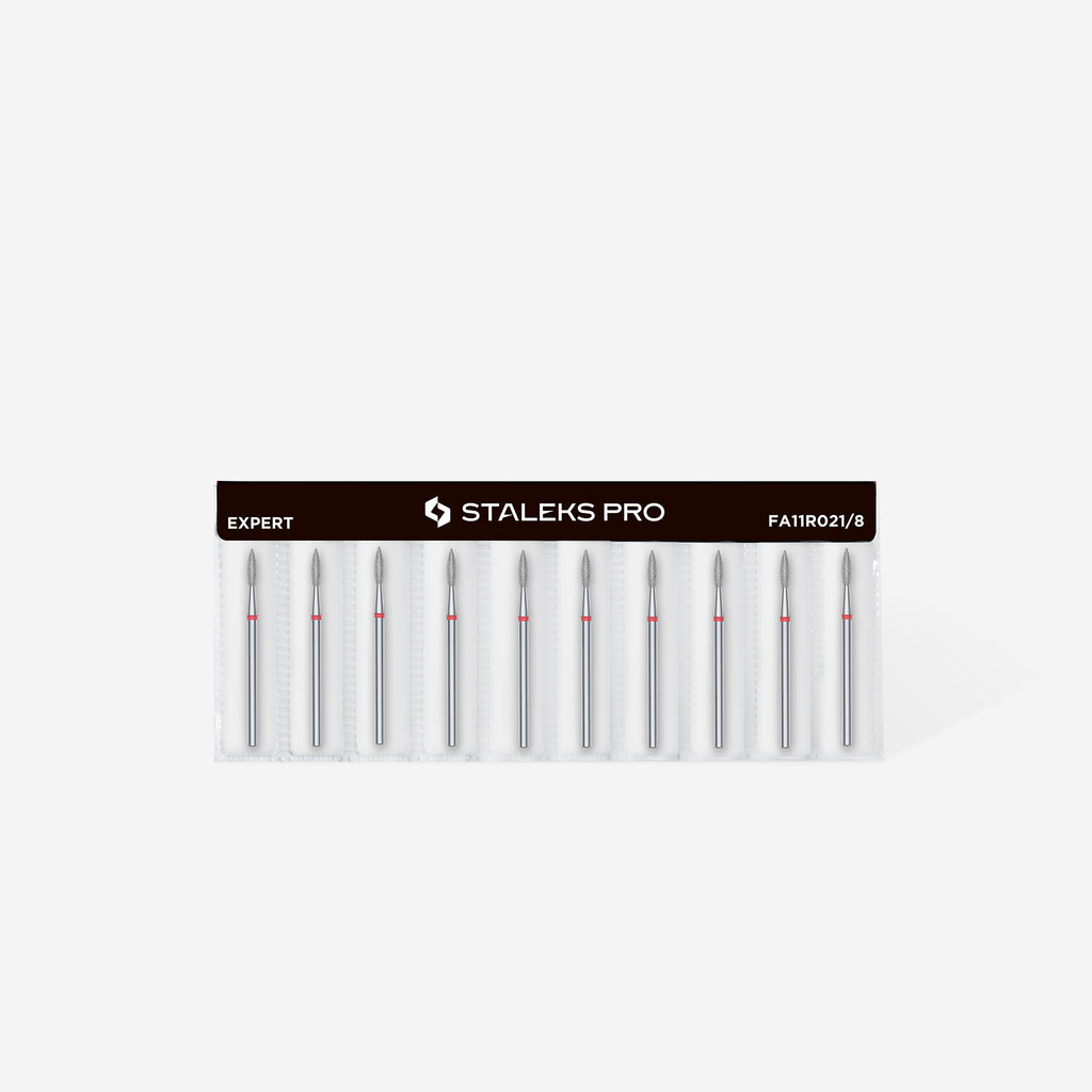 Staleks - Diamond nail drill bit pointed flame red EXPERT head diameter 2,1 mm / working part 8 mm