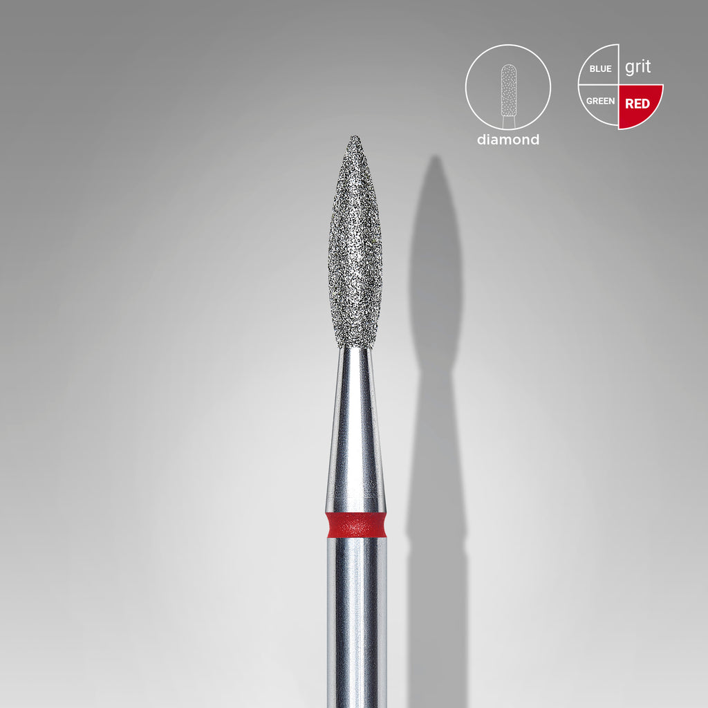 Staleks - Diamond nail drill bit pointed flame red EXPERT head diameter 2,1 mm / working part 8 mm
