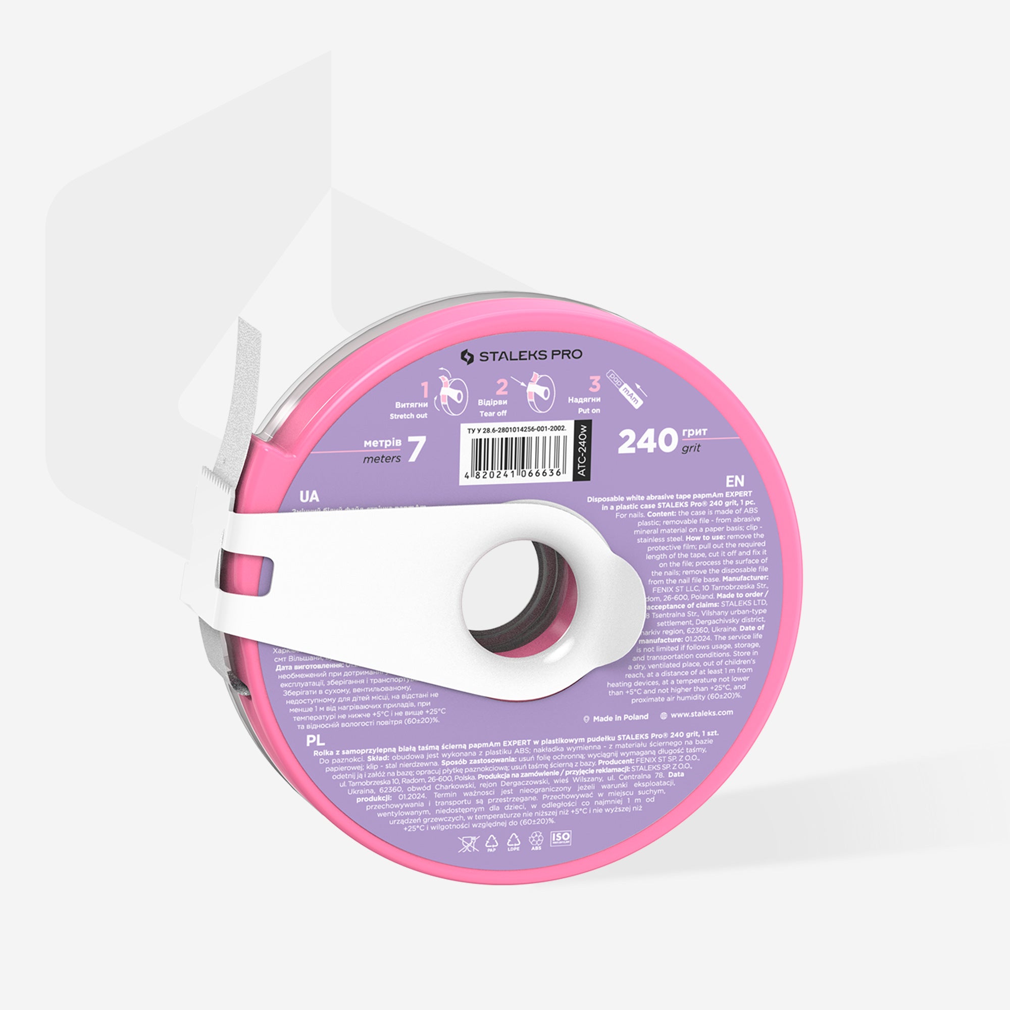 Staleks - Disposable white abrasive tape papmAm EXPERT 240 grit in a plastic case