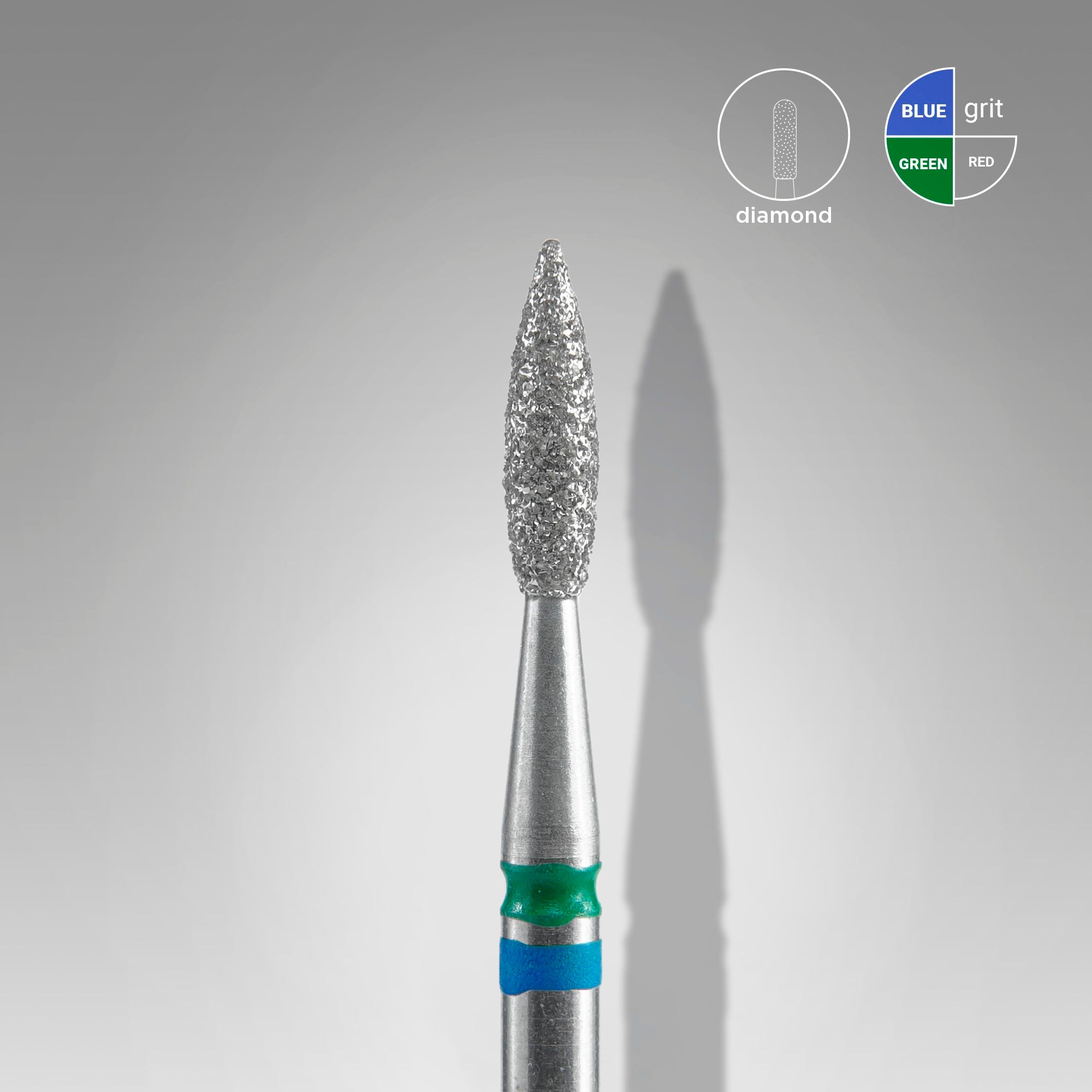 Staleks - Diamond nail drill bit DUO flame blue-green EXPERT head diameter 2,1 mm / working part 8 mm