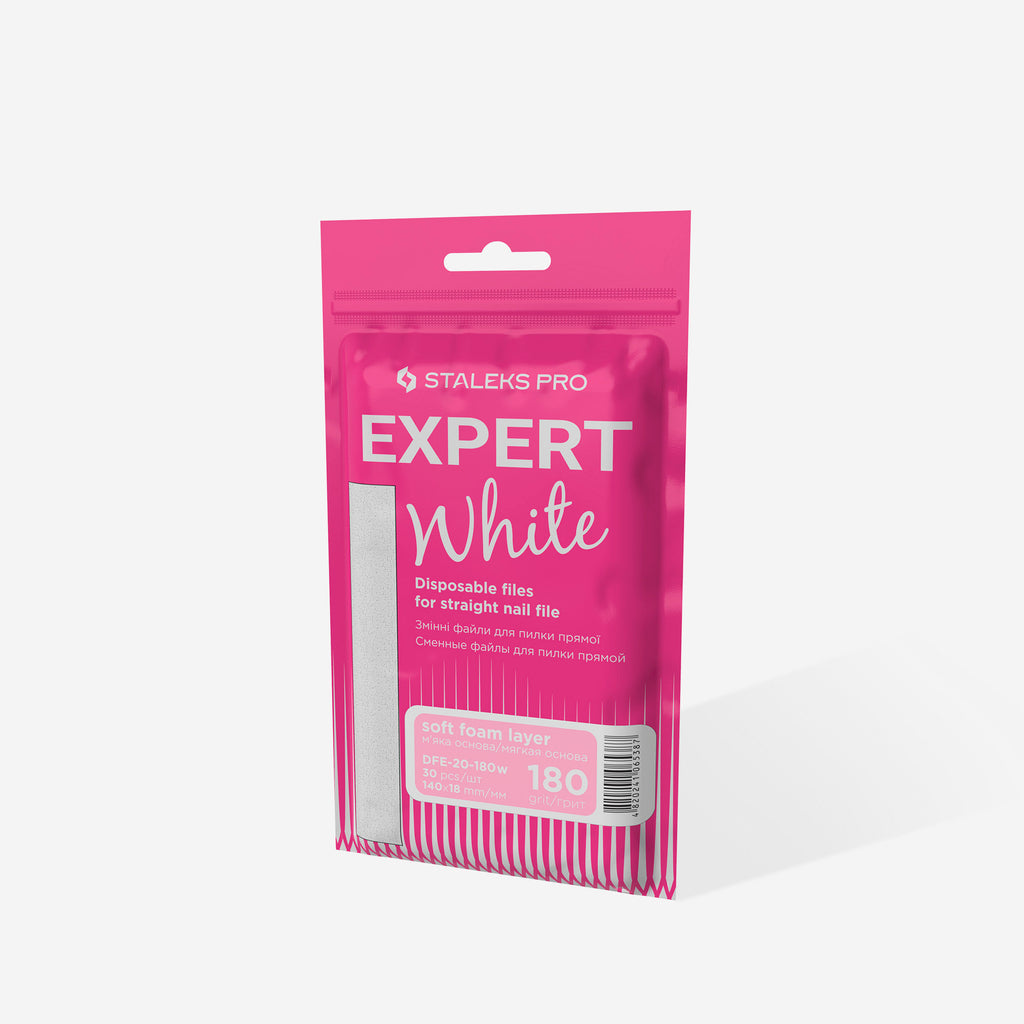 Staleks - Disposable white files for straight nail file on a soft foam layer EXPERT 20 180 grit (30 pcs)