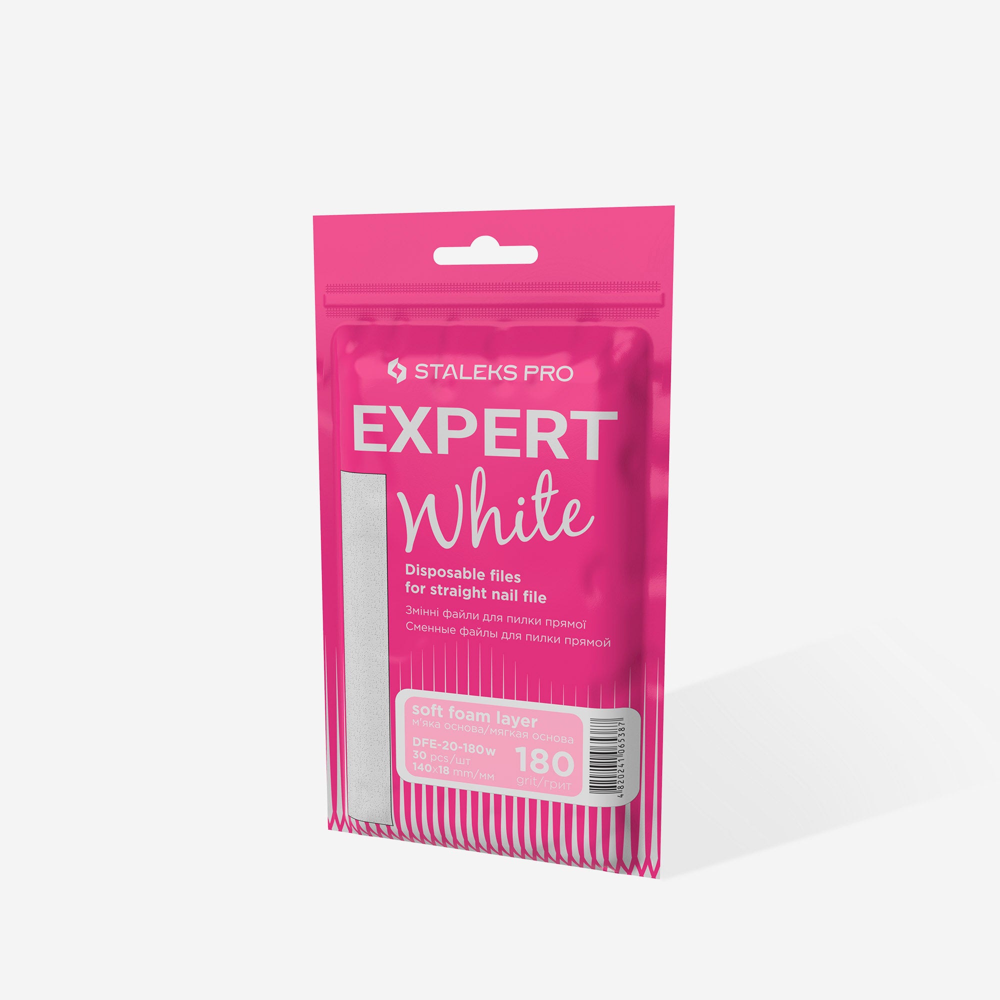 Staleks - Disposable white files for straight nail file on a soft foam layer EXPERT 20 180 grit (30 pcs)